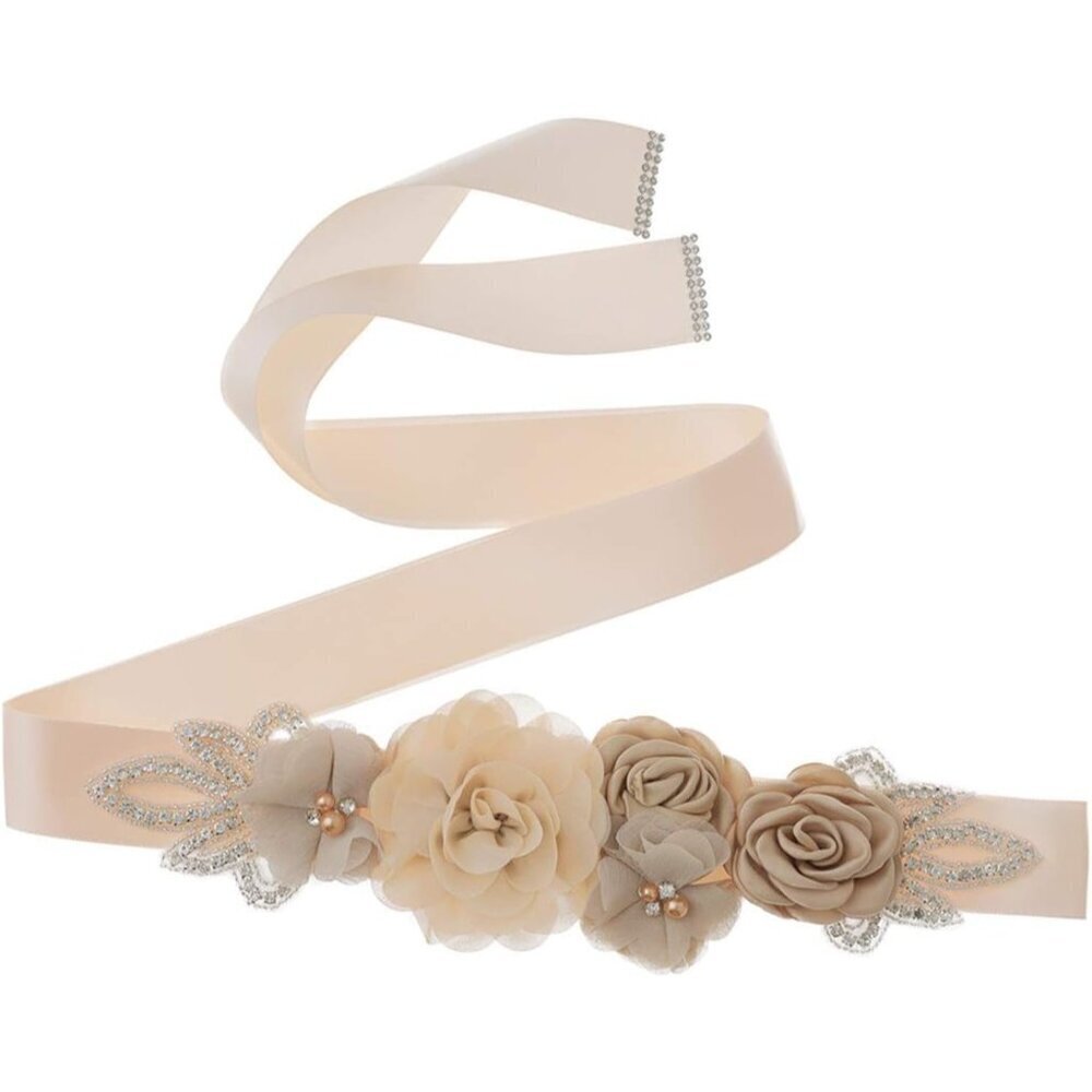Sash Belt Satin Chiffon Flowers Pearls Rhinestones Wedding Maternity